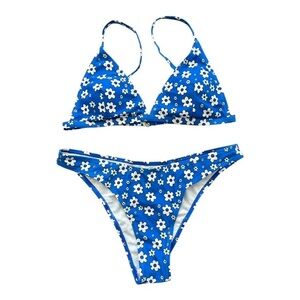 Royal Blue Floral Bikini Two-Piece Swimsuit Size Medium High Cut …